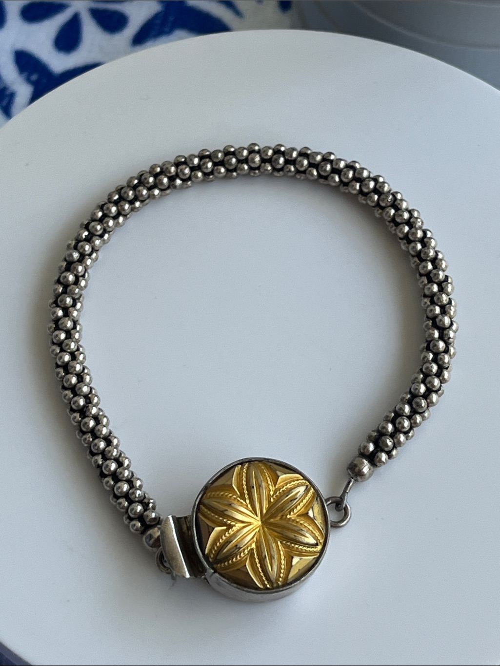 Vintage Silver 925 Bracelet With A Button Circa 1930's Paris One Of A Kind